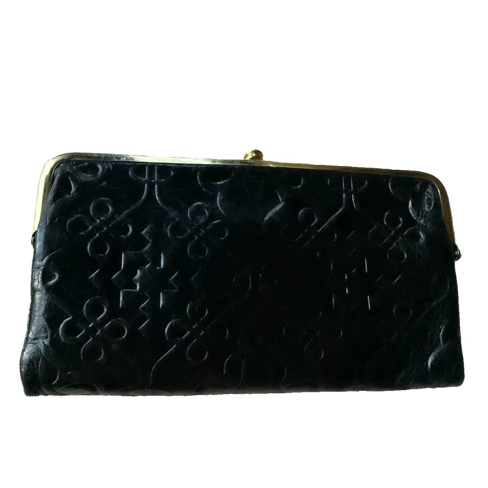 Hobo Lauren Wallet Clutch Double Frame Leather Kiss Lock Clutch Black